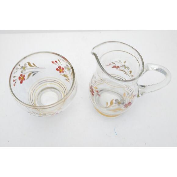 Vintage Bohemian Hand-painted Glass Creamer And Sugar Bowl Set - Picture 4 of 5